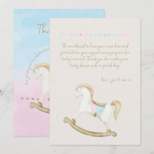 Rocking Horse Blue Rosa Gender Neutral Baby Shower Tack Kort