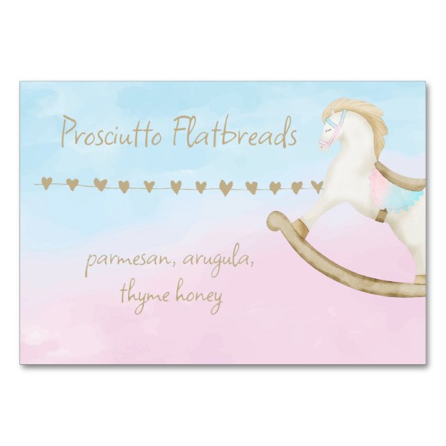 Rocking Horse Blue Rosa Kön Neutral livsmedelsmärk Bordsnummer (Framsidan)