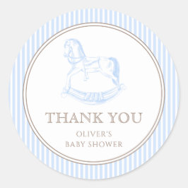 Rocking Horse Blue Toile De Jouy Baby Shower Runt Klistermärke