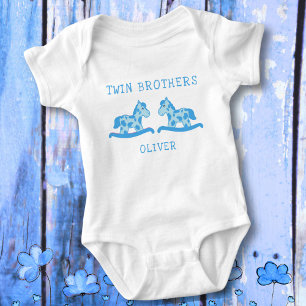 Rocking Horse Blue Twin Brothers Boy Namn T Shirt