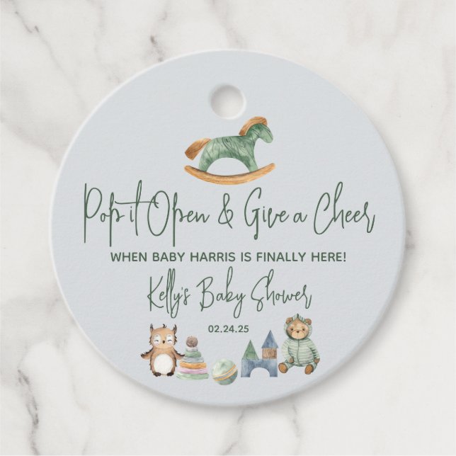 Rocking Horse Champagne, Vin Baby Shower Favor Gåvor Etiketter (Framsida)