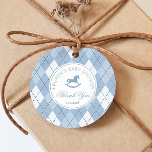 Rocking Horse Classic Argyle Blue Baby Shower Gåvor Etiketter