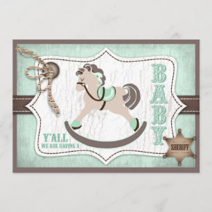 Rocking Horse Cowboy Baby Shower Mint Inbjudningar