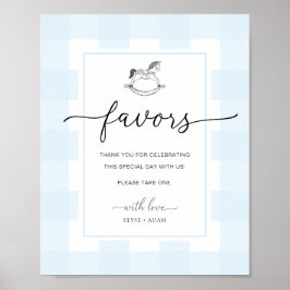 Rocking Horse Gingham Blue Gingham Favors Sign Poster