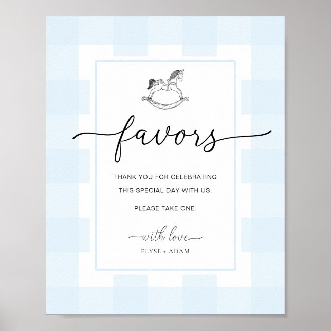 Rocking Horse Gingham Blue Gingham Favors Sign Poster (Framsidan)