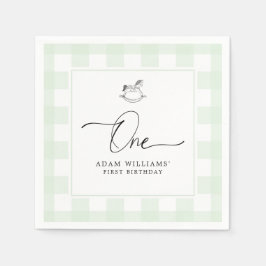 Rocking Horse Grönt Gingham 1st Birthday Napkins Pappersservett