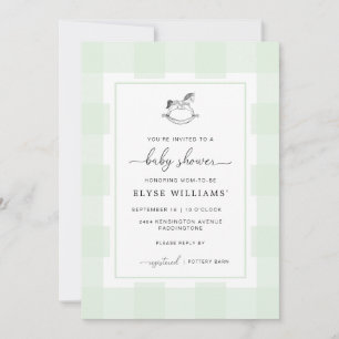 Rocking Horse Grönt Gingham Baby Shower-inbjudan Inbjudningar