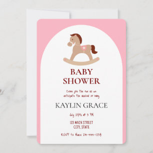 Rocking Horse Little Girl Baby Shower Rosa Inbjudningar