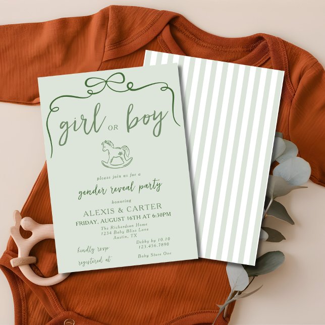 Rocking Horse Neutral Sage Green Gender Reveal Inbjudningar (Skapare uppladdad)