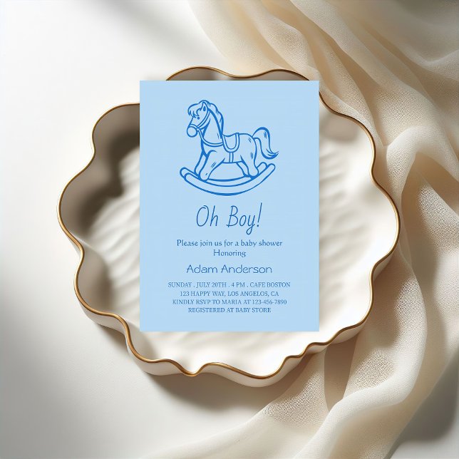 Rocking Horse Oh Boy Baby Shower | Elegant och lju Inbjudningar (Skapare uppladdad)