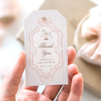 Rocking Horse Pink Baby Shower Thank You Presentetikett