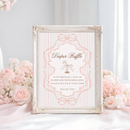Rocking Horse Pink Girl Baby Shower Diaper Raffle Poster