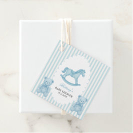 Rocking Horse Preppy Bear Blue Baby Shower Gåvor Etiketter