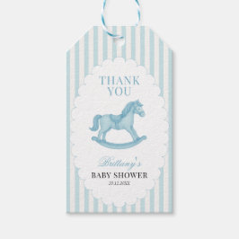 Rocking Horse Preppy Bear Blue Baby Shower Presentetikett