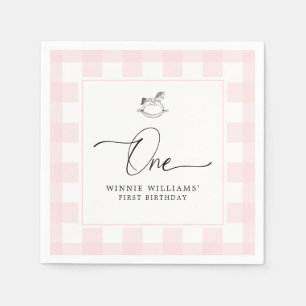 Rocking Horse Rosa Gingham 1st Birthday Napkins Pappersservett