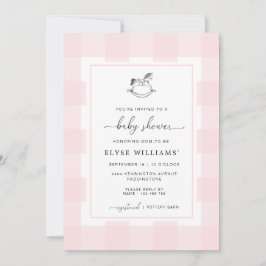 Rocking Horse Rosa Gingham Baby Shower-inbjudan Inbjudningar