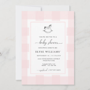 Rocking Horse Rosa Gingham Baby Shower-inbjudan Inbjudningar