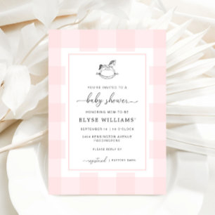Rocking Horse Rosa Gingham Baby Shower-inbjudan Inbjudningar