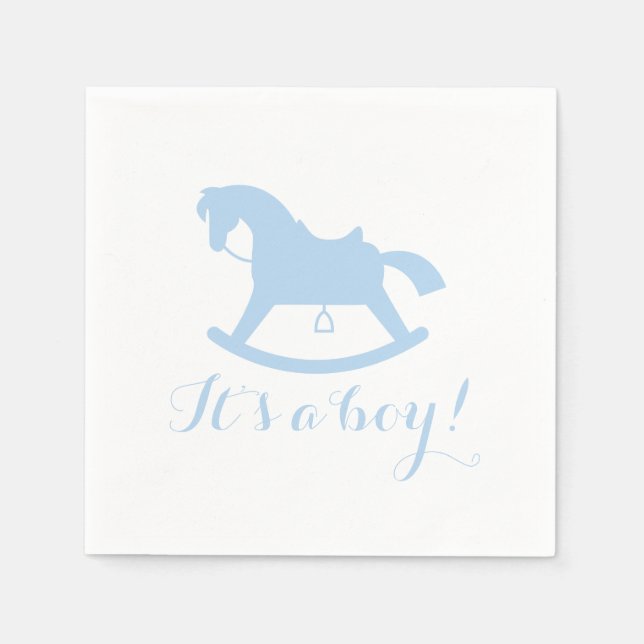 Rocking Horse Silhouette Baby Shower Napkins Blue Pappersservett (Framsidan)