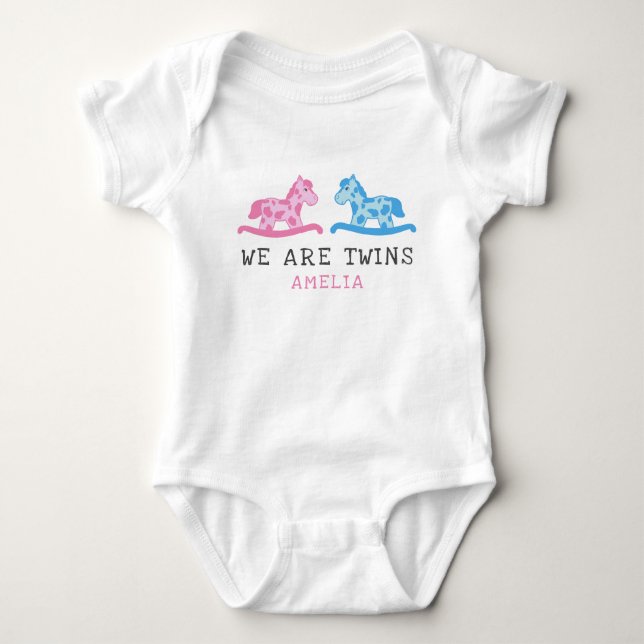 Rocking Horse Twillingars Boy Girl Namn T Shirt (Framsida)