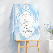Rocking Horse Vintage Blue Baby Shower Welcome