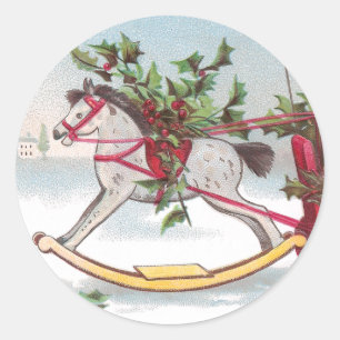 Rocking Horse Vintage jul Runt Klistermärke