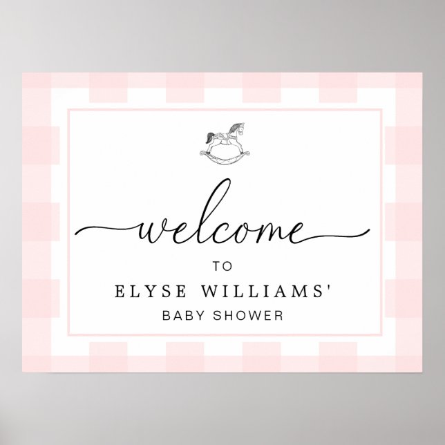 Rocking Hose Rosa Gingham Välkomstskylt Poster (Framsidan)