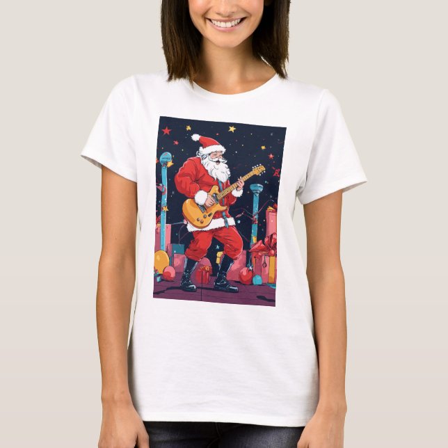 Rocking Jultomten som spelar elektriska gitarrer T Shirt (Framsida)
