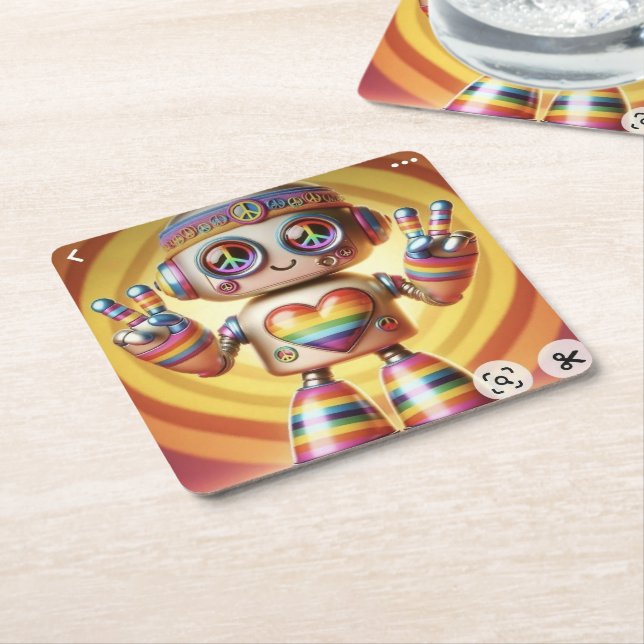 Rocking Retro Robot Underlägg Papper Kvadrat (Vinklad)