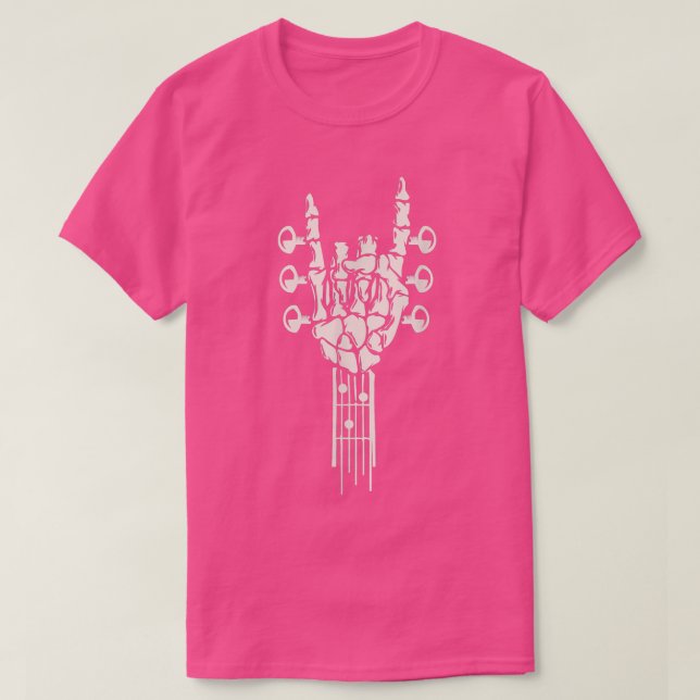 Rocking Skeleton Guitar Head Stock Rock Roll Music T Shirt (Design framsida)