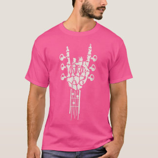 Rocking Skeleton Guitar Head Stock Rock Roll Music T Shirt