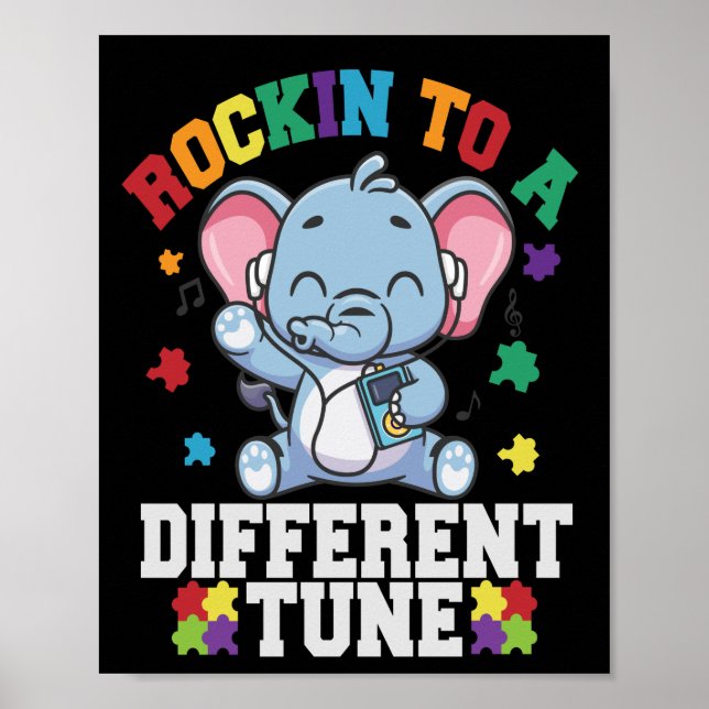 Rocking to a Different Cute Elephant Autism Poster (Framsidan)