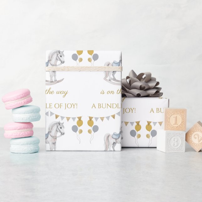 Rockinghäst med buntning av flaggor presentpapper (Baby Shower)