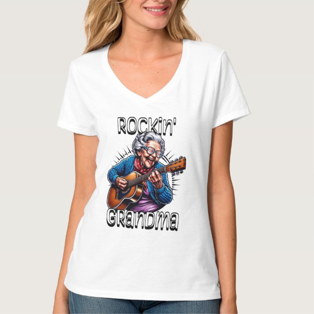 Rockin'Grandma Funny Tecknad T Shirt (Framsida)