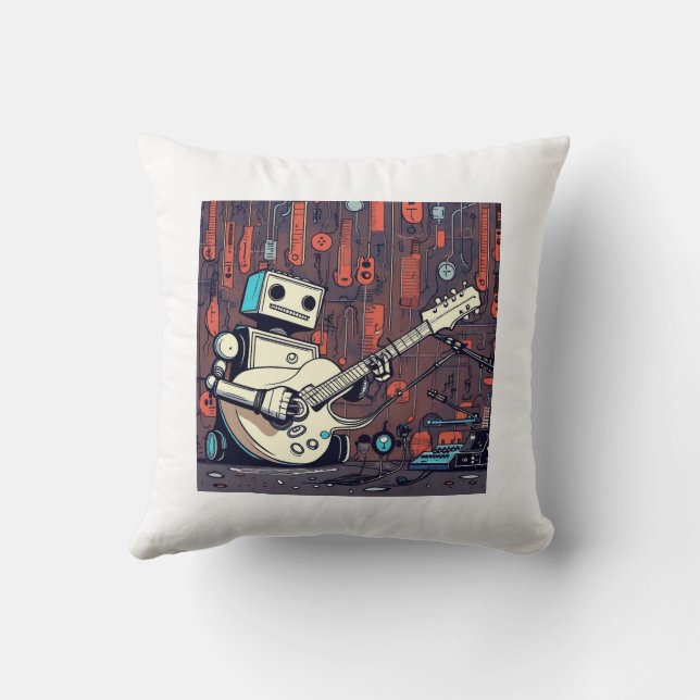 Rockin'Robots: Guitarist Robot Print Dekorativ kud Kudde (Baksida)