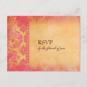 Rockins Rosa Grunge Damask Wedding OSA Postcard Inbjudan Vykort
