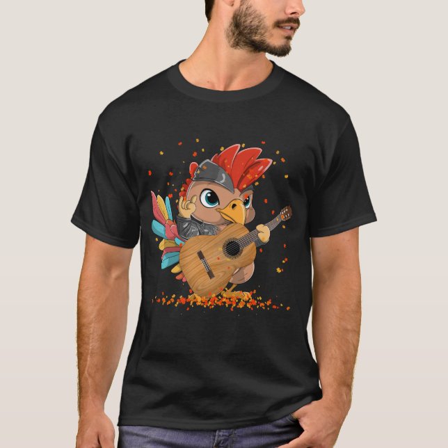 Rockin'Turkey Thanksgiving Guitar Rock N Roll T Shirt (Framsida)