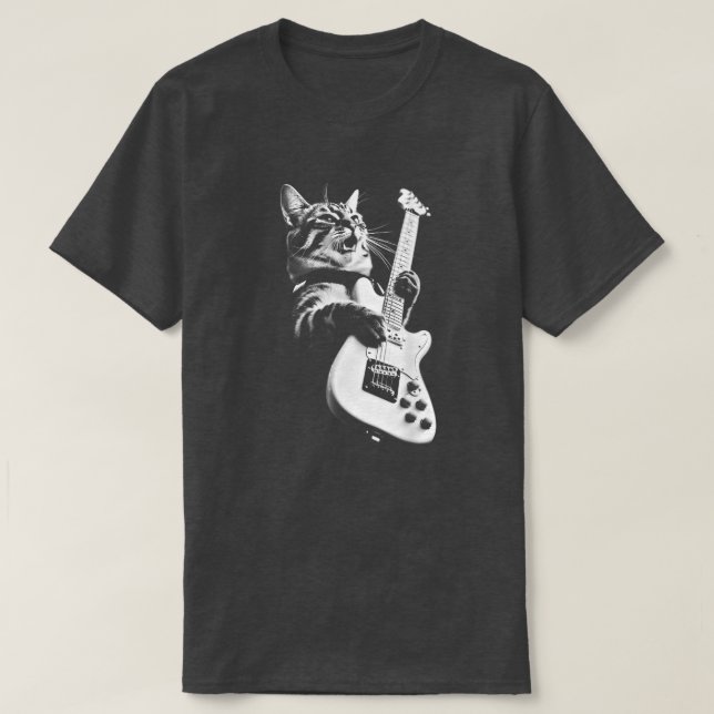 Rockkatt som spelar gitarr - Rolig gitarrkatt T Shirt (Design framsida)