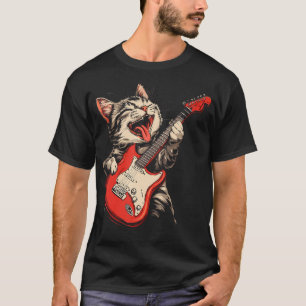 Rockkatt som spelar gitarr t shirt