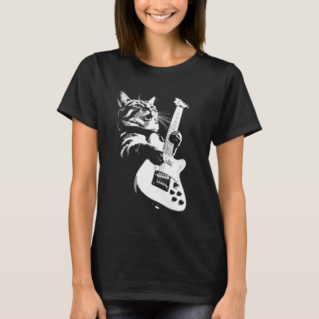 Rockkatt spelar gitarr, kattunge spelar gitarrist  t shirt (Framsida)