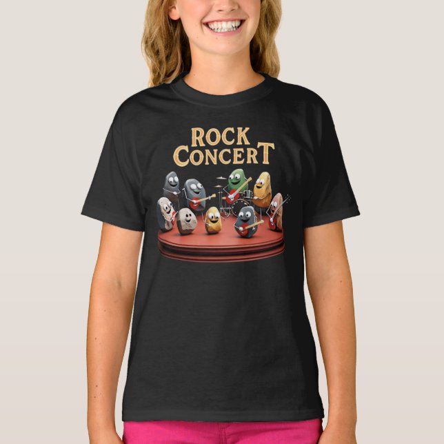 Rockkonsert - Stenband spelar instrument T Shirt (Framsida)
