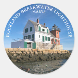 Rockland Breakwater Lighthouse, ME Round Stickers Runt Klistermärke