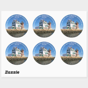 Rockland Breakwater Lighthouse, ME Round Stickers Runt Klistermärke