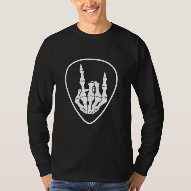 Rocknroll Retro Gitarrplektrum Rock And Roll Skele T Shirt (Framsida)
