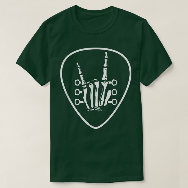 Rocknroll Skeleton Hand Retro Guitar Plectrum Rock T Shirt (Design framsida)