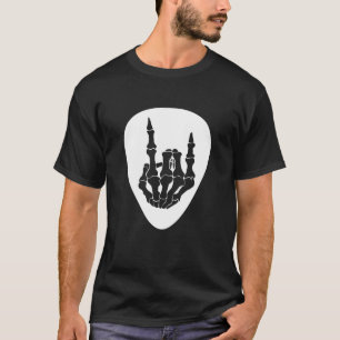 Rocknroll Skeleton Hand Retro Guitar Plectrum Sten T Shirt