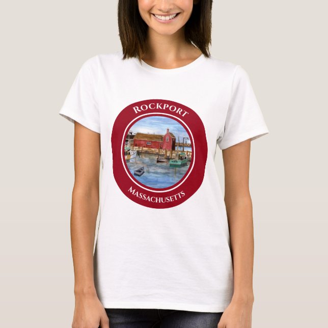Rockport Harbour Massachusetts New England Paintin T Shirt (Framsida)