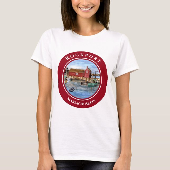 Rockport Harbour Massachusetts New England T Shirt (Framsida)