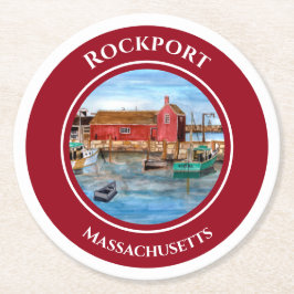 Rockport Harbour Massachusetts New England Underlägg Papper Rund