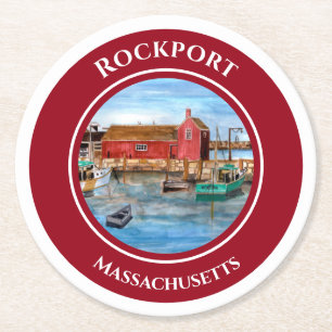 Rockport Harbour Massachusetts New England Underlägg Papper Rund